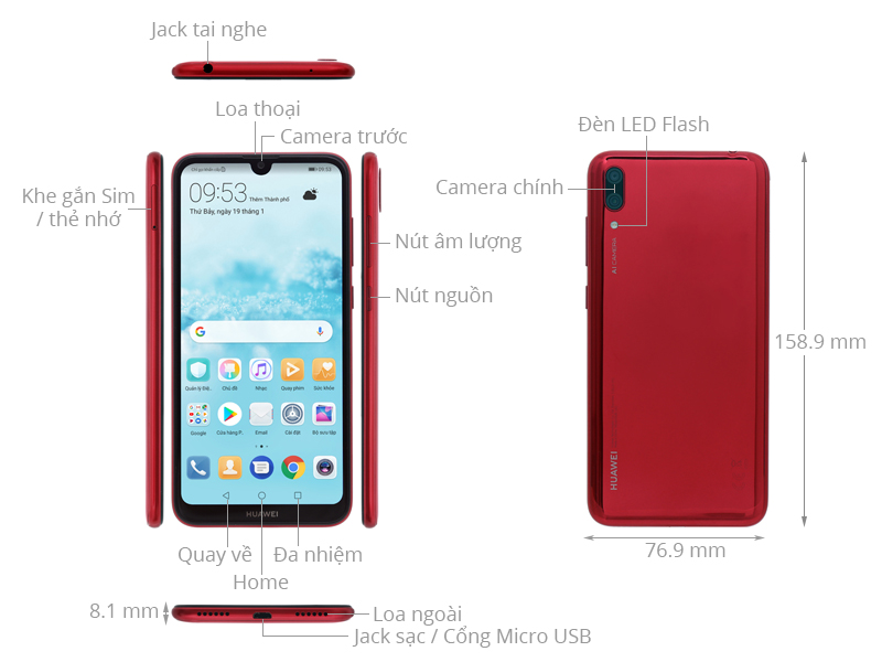 Huawei Y7 Pro (2019) màu đỏ