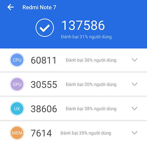 Điểm Antutu BenchMark - Điện thoại Xiaomi Redmi Note 7 3GB/32GB
