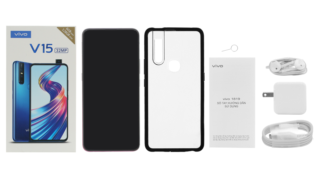 Bộ sản phẩm gồm: Hộp, Tai nghe, Sách hướng dẫn, Cáp, Cây lấy sim, Miếng dán màn hình, Ốp lưng