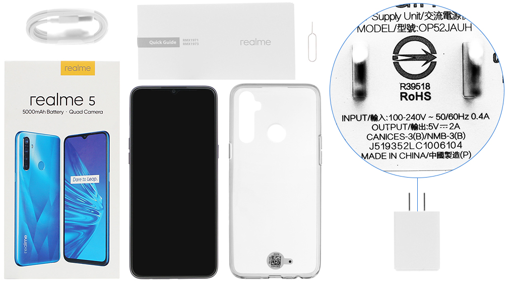 Bộ sản phẩm gồm: Hộp, Sách hướng dẫn, Cáp, Cây lấy sim, Ốp lưng