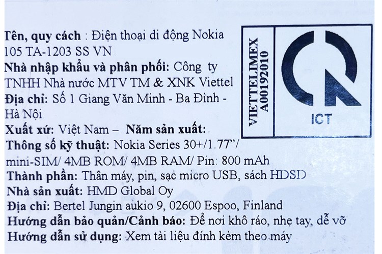 Điện thoại Nokia 105 Single SIM