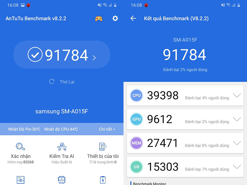 Samsung Galaxy A01 | Điểm hiệu năng Antutu Benchmark