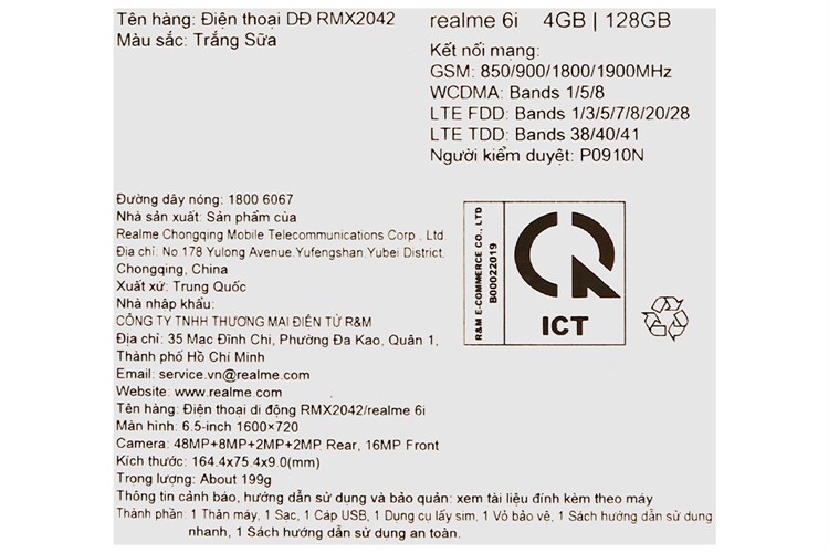 Điện thoại realme 6i Màu Trắng