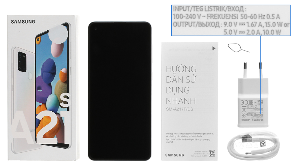 Bộ sản phẩm gồm: Hộp, Tai nghe, Sách hướng dẫn, Cáp, Cây lấy sim, Phiếu bảo hành