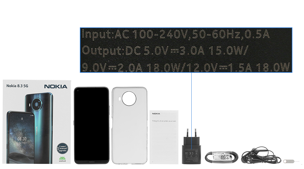 Bộ sản phẩm gồm: Hộp, Tai nghe, Sách hướng dẫn, Cáp, Cây lấy sim, Ốp lưng