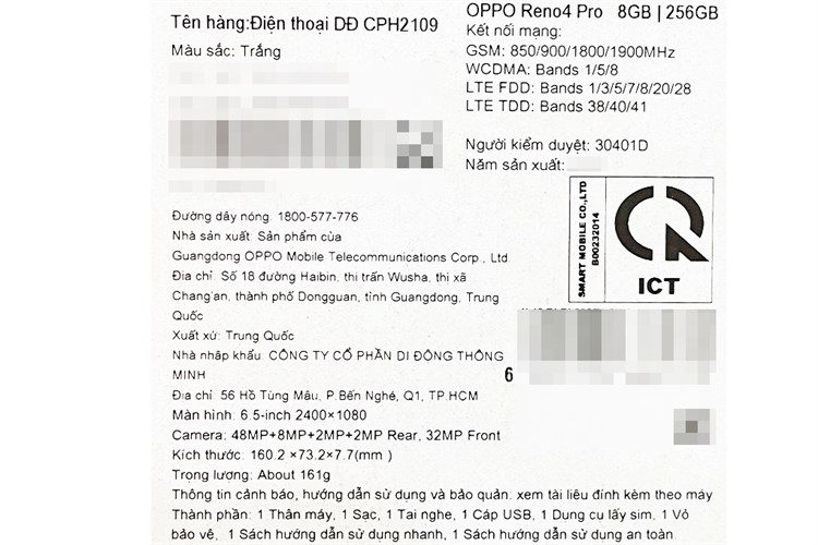 Điện thoại OPPO Reno4 Pro Màu Trắng