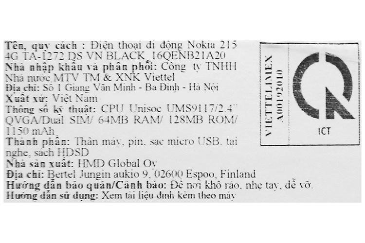 Điện thoại Nokia 215 4G Màu Đen