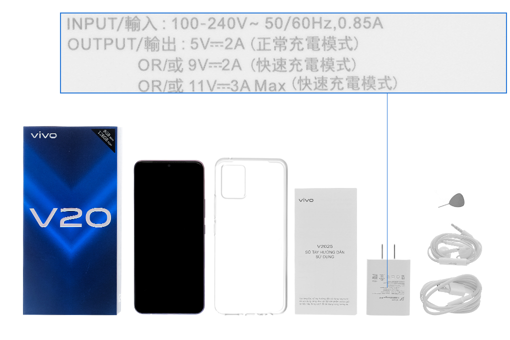 Bộ sản phẩm gồm: Hộp, Sách hướng dẫn, Cây lấy sim, Ốp lưng, Cáp Type C, Củ sạc nhanh rời đầu Type A, Tai nghe dây