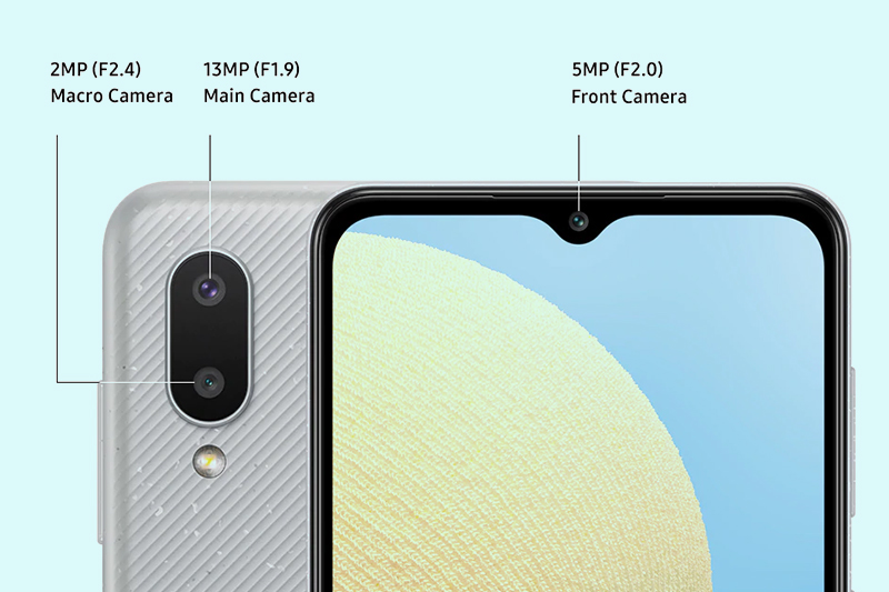 Samsung Galaxy A02 | Cụm camera kép gồm camera chính 13 MP và camera phụ 2 MP