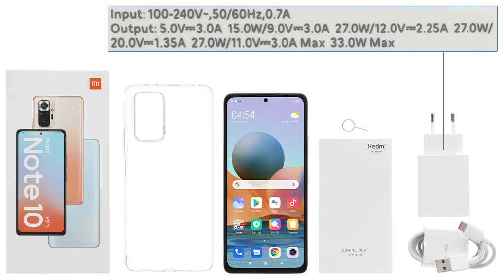 Bộ sản phẩm gồm: Hộp, Sách hướng dẫn, Cây lấy sim, Ốp lưng, Cáp Type C, Củ sạc nhanh rời đầu Type A