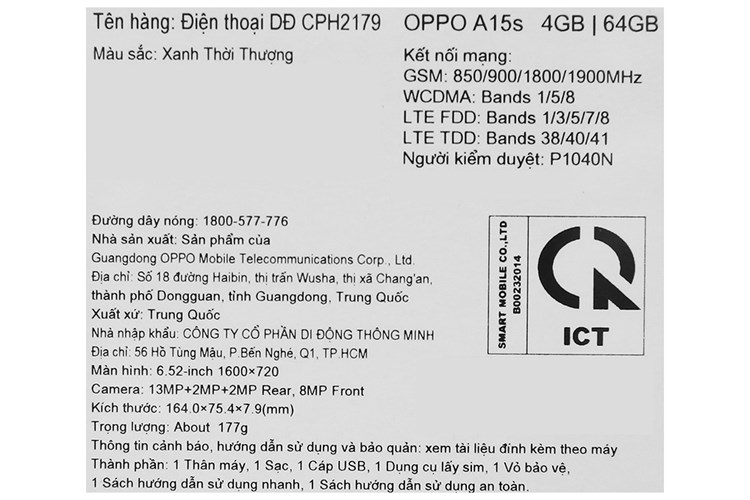 Điện thoại OPPO A15s Màu Xanh Dương