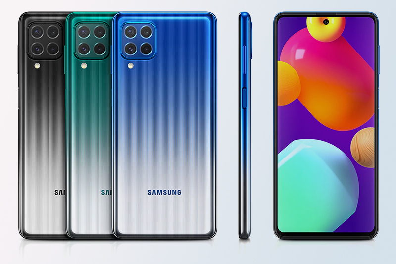Samsung Galaxy M62 | Ba phiên bạn dạng màu: Đen, Xanh lá, Xanh dương, cảm ứng vân tay đặt tại cạnh bên
