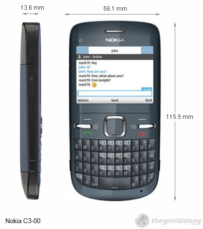 kích thước của Nokia C3-00