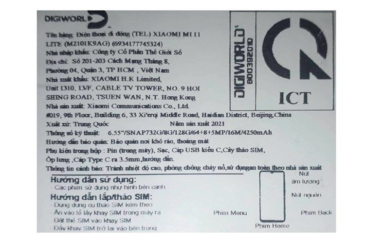 Điện thoại Xiaomi Mi 11 Lite Màu Đen