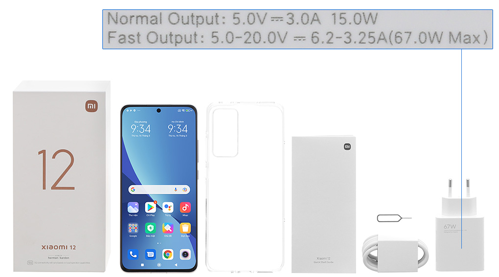 Bộ sản phẩm gồm: Hộp, Sách hướng dẫn, Cây lấy sim, Ốp lưng, Cáp Type C, Củ sạc nhanh rời đầu Type A