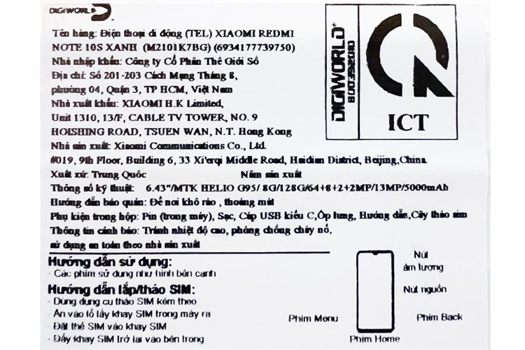 Điện thoại Xiaomi Redmi Note 10S 8GB Màu Xanh Dương