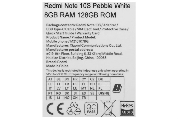 Điện thoại Xiaomi Redmi Note 10S 8GB Màu Trắng