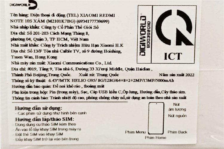 Điện thoại Xiaomi Redmi Note 10S 8GB Màu Xám