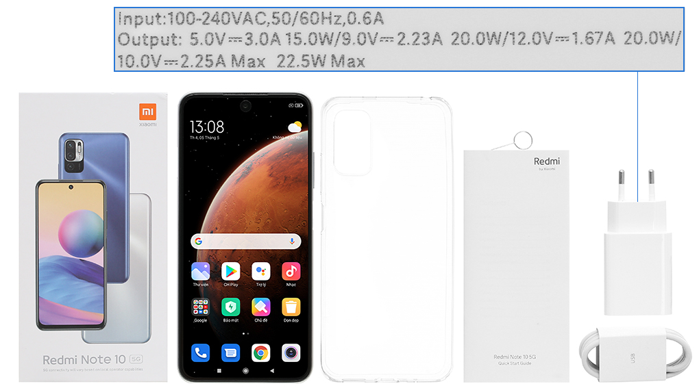 Bộ sản phẩm gồm: Hộp, Sách hướng dẫn, Cây lấy sim, Ốp lưng, Cáp Type C, Củ sạc nhanh rời đầu Type A