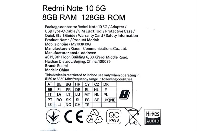 Điện thoại Xiaomi Redmi Note 10 5G 8GB Màu Xanh Dương