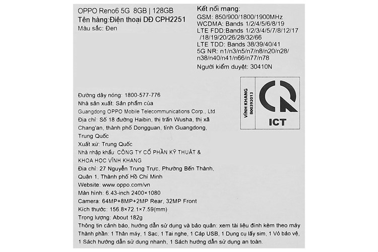 Điện thoại OPPO Reno6 5G Màu Đen