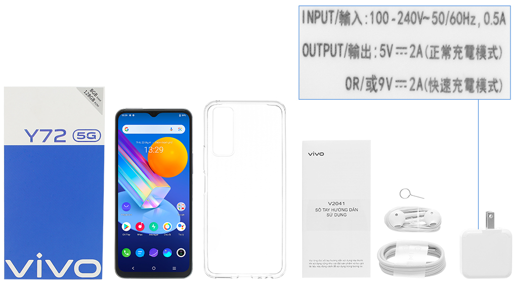 Bộ sản phẩm gồm: Hộp, Sách hướng dẫn, Cây lấy sim, Ốp lưng, Cáp Type C, Củ sạc nhanh rời đầu Type A, Tai nghe dây