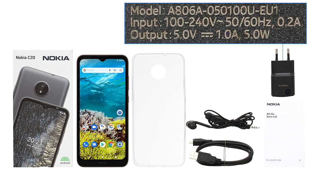 Bộ sản phẩm gồm: Hộp, Sách hướng dẫn, Ốp lưng, Cáp microUSB, Củ sạc nhanh rời đầu Type A, Tai nghe dây