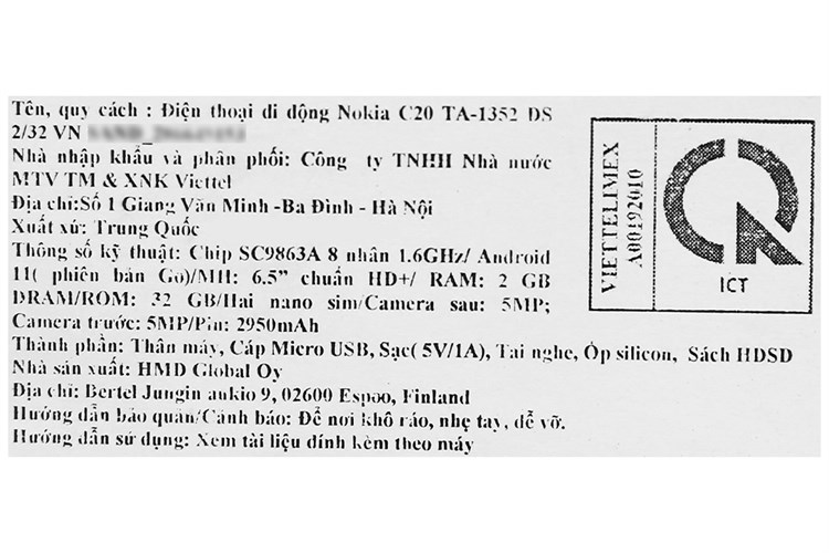 Điện thoại Nokia C20 Màu Xanh Dương