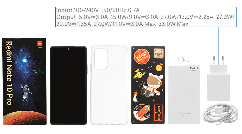 Bộ sản phẩm gồm: Hộp, Sách hướng dẫn, Cây lấy sim, Ốp lưng, Cáp Type C, Củ sạc nhanh rời đầu Type A