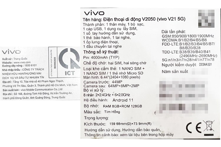 Điện thoại Vivo V21 5G Màu Tím hồng