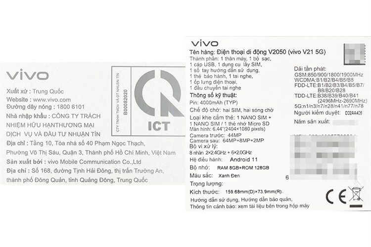 Điện thoại Vivo V21 5G Màu Xanh đen