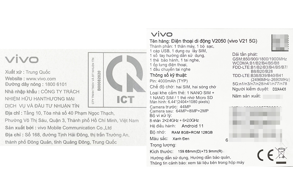 Điện thoại Vivo V21 5G Màu Xanh đen