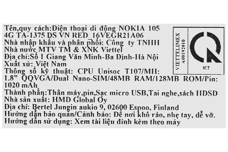 Điện thoại Nokia 105 Màu Đỏ