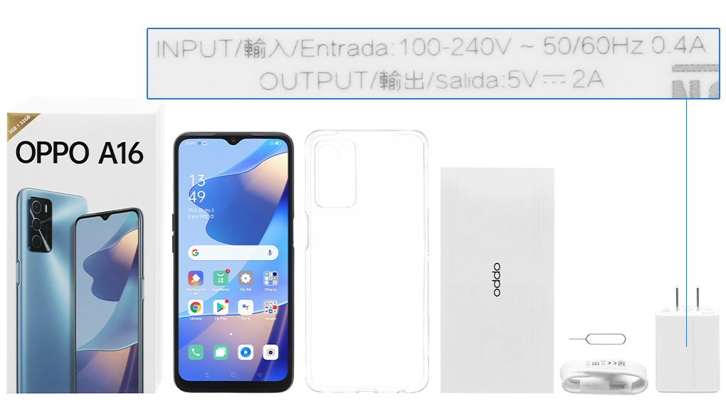 Bộ sản phẩm gồm: Hộp, Sách hướng dẫn, Cây lấy sim, Ốp lưng, Cáp Type C, Củ sạc rời đầu Type A