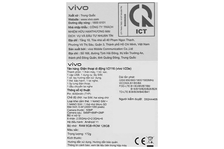 Điện thoại Vivo V23e Màu Đen