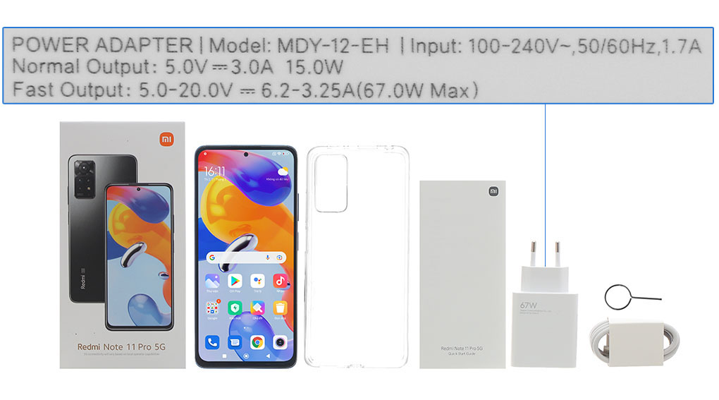 Bộ sản phẩm gồm: Hộp, Sách hướng dẫn, Cây lấy sim, Ốp lưng, Cáp Type C, Củ sạc nhanh rời đầu Type A