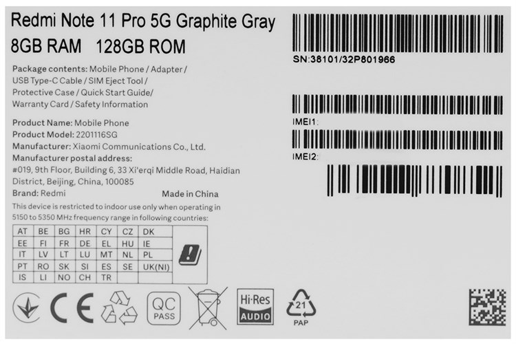 Điện thoại Xiaomi Redmi Note 11 Pro 5G Màu Xám