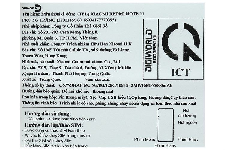 Điện thoại Xiaomi Redmi Note 11 Pro 5G Màu Trắng