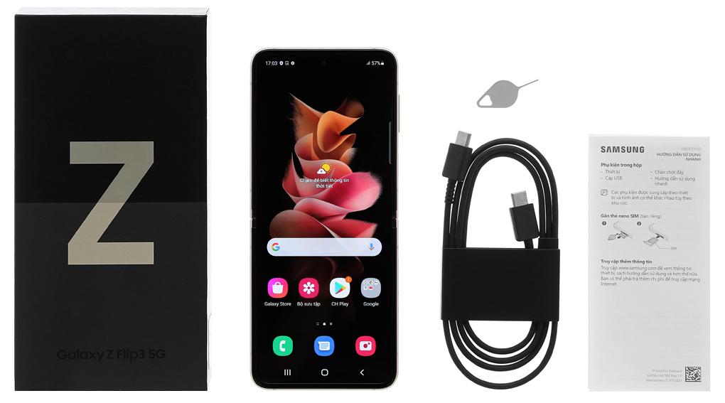 Bộ sản phẩm gồm: Hộp, Sách hướng dẫn, Cây lấy sim, Cáp Type C