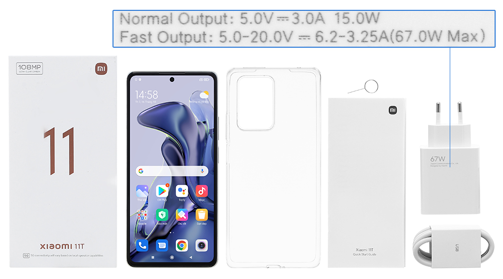 Bộ sản phẩm gồm: Hộp, Sách hướng dẫn, Cây lấy sim, Ốp lưng, Cáp Type C, Củ sạc nhanh rời đầu Type A