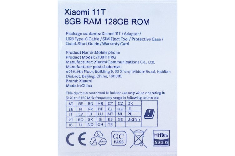 Điện thoại Xiaomi 11T 5G 128GB Màu Trắng