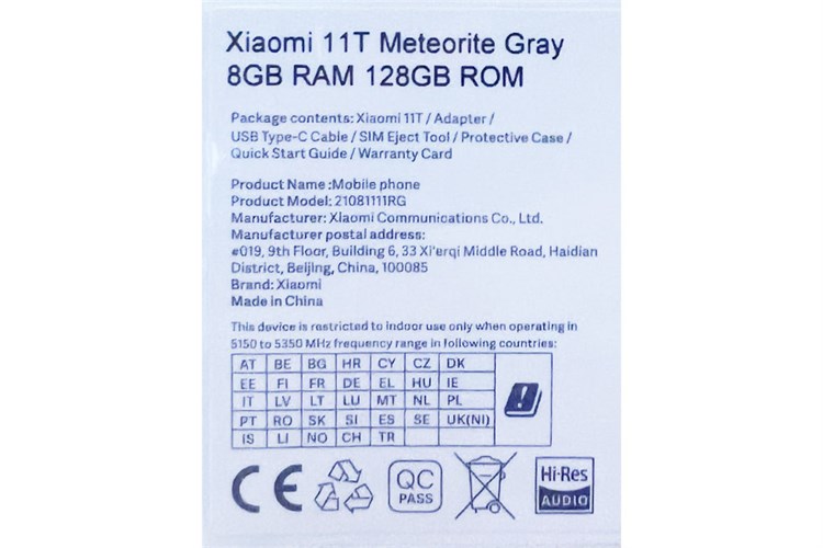 Điện thoại Xiaomi 11T 5G 128GB Màu Xám