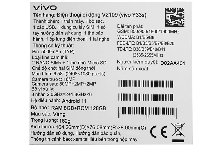 Điện thoại Vivo Y33s Màu Vàng