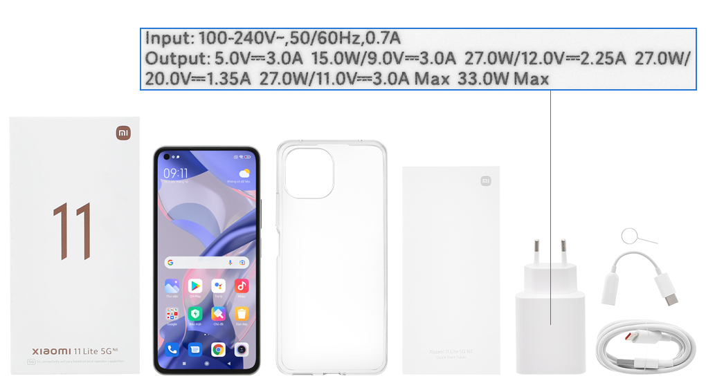 Bộ sản phẩm gồm: Hộp, Sách hướng dẫn, Jack chuyển tai nghe 3.5mm, Cây lấy sim, Ốp lưng, Cáp Type C, Củ sạc rời đầu Type A