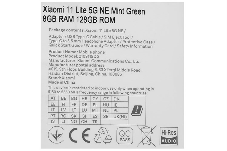 Điện thoại Xiaomi 11 Lite 5G NE Màu Xanh lá