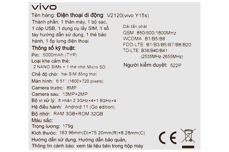 Điện thoại Vivo Y15s Màu Trắng - Xanh