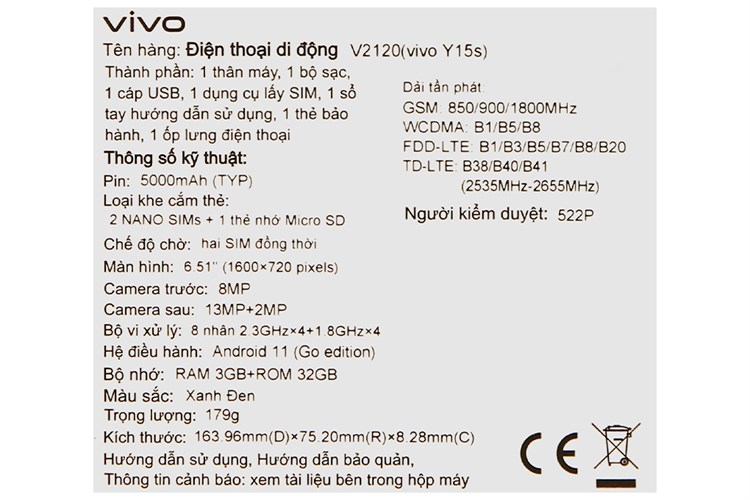 Điện thoại Vivo Y15s Màu Xanh đen