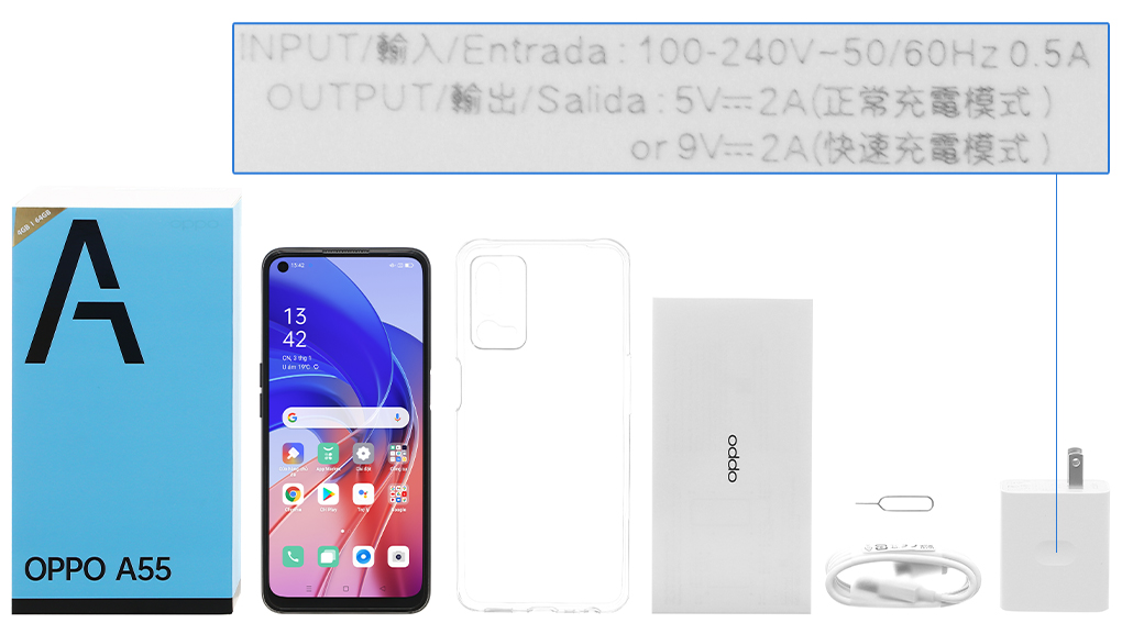 Bộ sản phẩm gồm: Hộp, Sách hướng dẫn, Cây lấy sim, Ốp lưng, Cáp Type C, Củ sạc nhanh rời đầu Type A