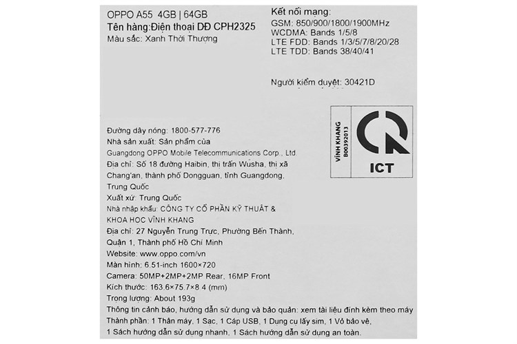 Điện thoại OPPO A55 Màu Xanh Dương