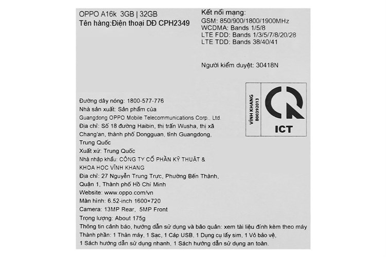 Điện thoại OPPO A16K Màu Xanh Dương